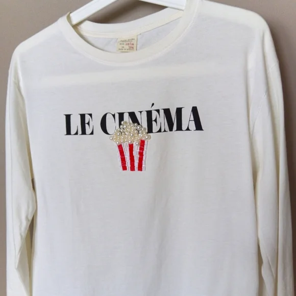 🪇2for$15 Ptp17" Zara Cotton White long sleeve 'Le Cinéma' Graphic Tee Xs - Picture 6 of 11